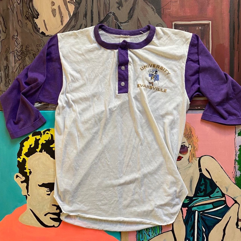 Vintage University Evansville 3 Button Henley Style Raglan Shirt